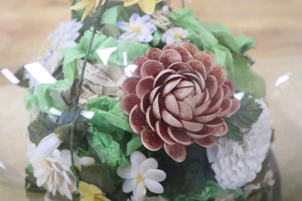 A Victorian shellwork flower display, height 50cm overall